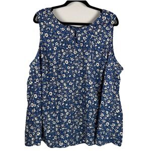 Floral Sleeveless 2X Blue Floral Blouse Tank Top Womens Cottagecore Peasant